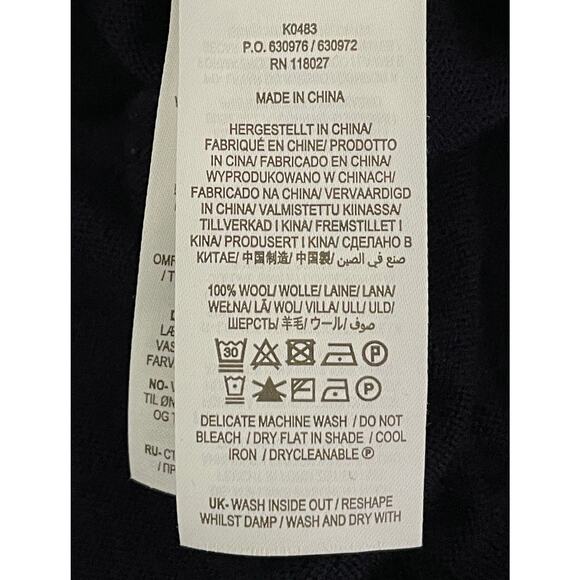 Boden Merino Wool Scallop Trim Cardigan Navy Blue Size 10 Button Front V-Neck - Picture 13 of 13